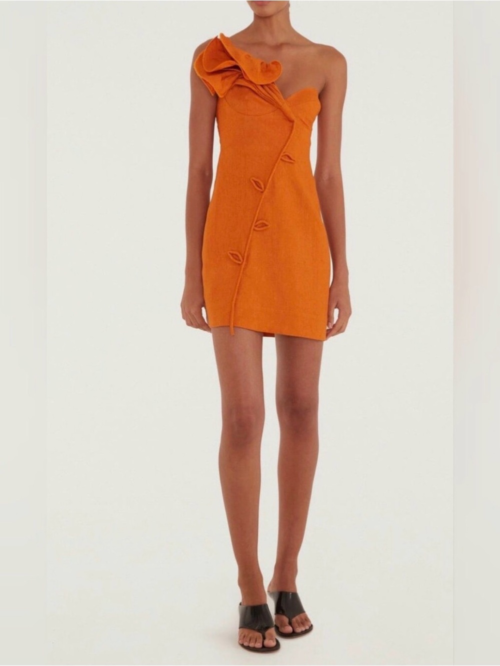 New FARM Rio Sculptural One Shoulder Linen Mini Dress